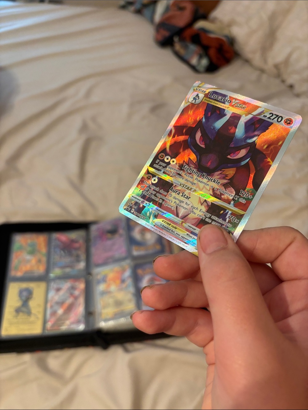 Pokemon Lucario VSTAR Holographic Card - Blue, Purple, Orange